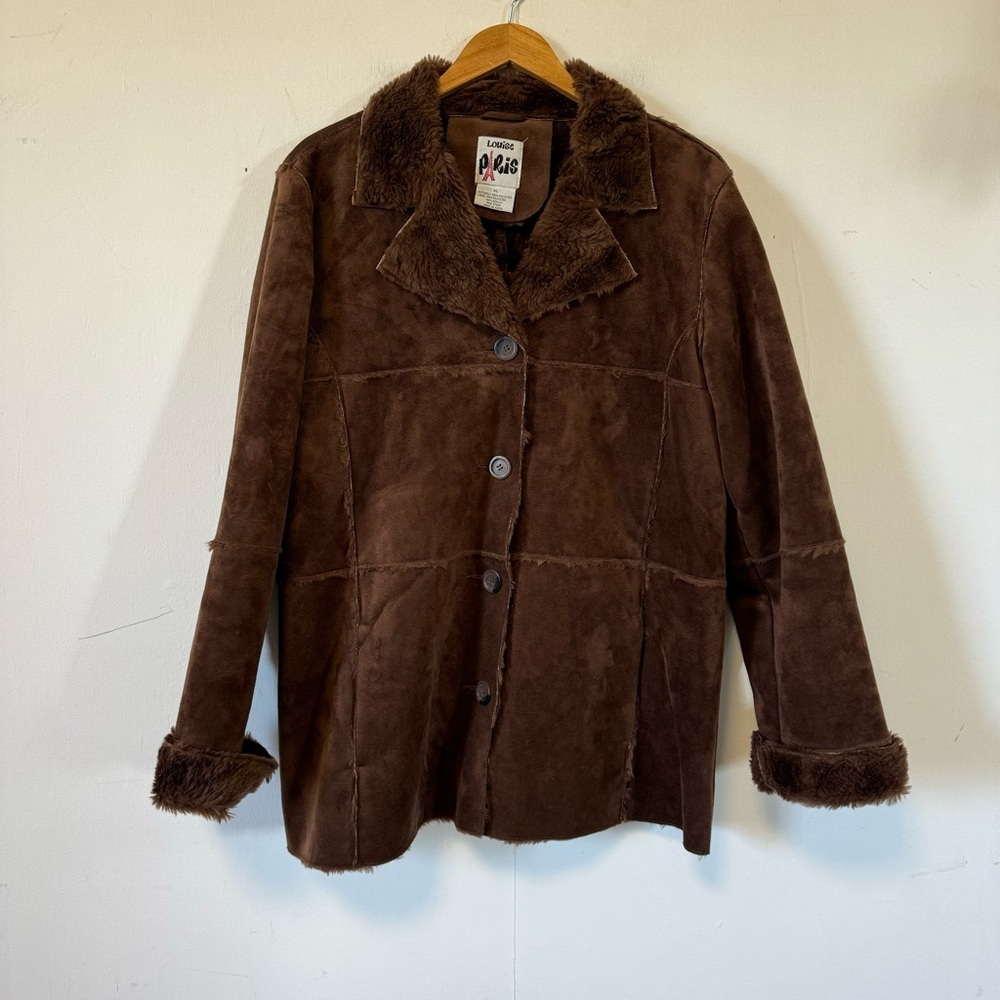 Vintage Y2K Faux Shearling Coat Penny Lane Chocolate Brown Jacket Womens XL - Picture 10 of 10